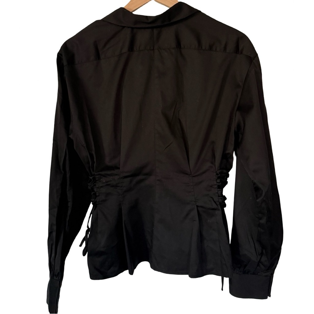 GUESS Black Lace Up Waist Button Down Blouse Size M Cotton Peplum Top NWT - Picture 6 of 8